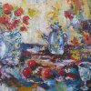 Kettle and wineglass on a table Hardbord, oil 70х50 2007